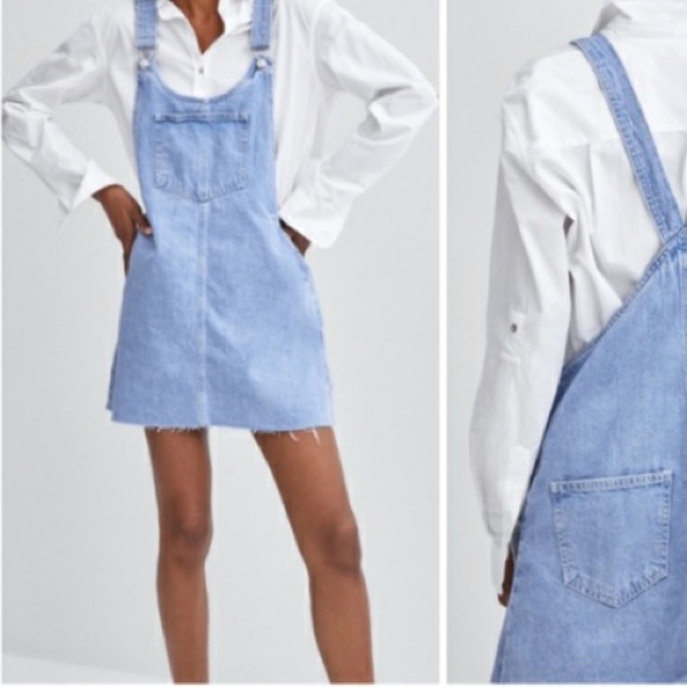 Zara Skirt Overalls Denim Size Medium Distressed